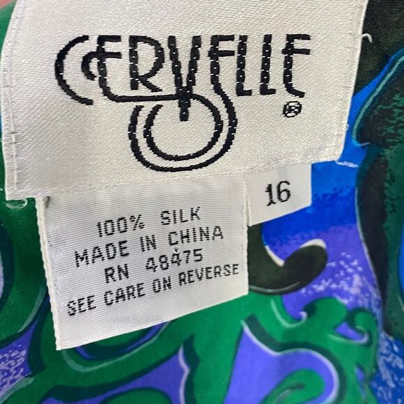 Vintage 80s Silk Faux Wrap Abstract Printed Mini Dress Blue Green NEW Womens 10 - Picture 7 of 9